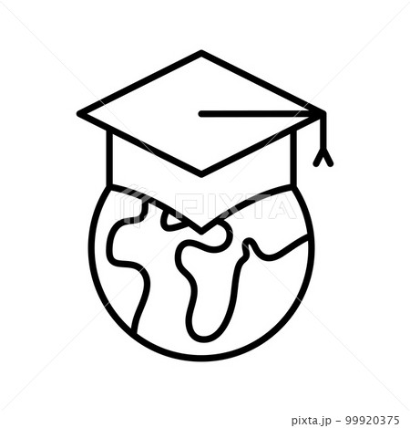 International education icon, Earth in graduate hat, world globe university, academy online learn, global distance education. International education icon, Earth in graduate hat, world globe university, academy online learn, global distance education. 99920375