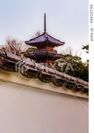 京都大山崎の冬の寶積寺の三重塔 99920749