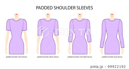 Set of Padded shoulder sleeves clothes - long, short, 3-4, elbow length technical fashion illustration with fitted body Set of Padded shoulder sleeves clothes - long, short, 3-4, elbow length technical fashion illustration with fitted body 99922192