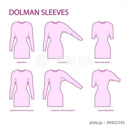 Set of Dolman sleeves Magyar clothes - long, elbow, with gusset length technical fashion illustration with fitted body 99922193