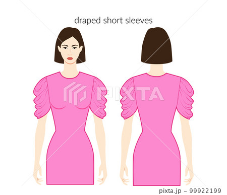 Draped sleeves short length clothes character beautiful lady in pink top, shirt, dress technical fashion illustration 99922199