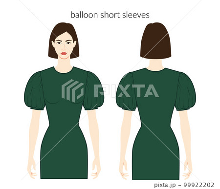 Baloon sleeves melon short sleeves clothes character beautiful lady in emerald top, shirt, dress technical fashion 99922202