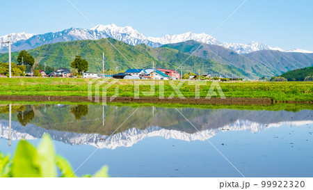 大町市から望む残雪の北アルプス（5月） 99922320