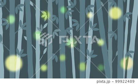 竹藪を飛んでいるホタルをイメージしたイラスト　アスペクト比16：9バージョン 99922489