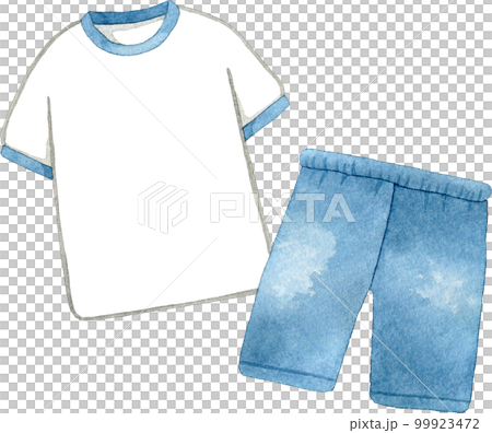 青い体操着の水彩イラスト(名札・ゼッケンなし) 99923472