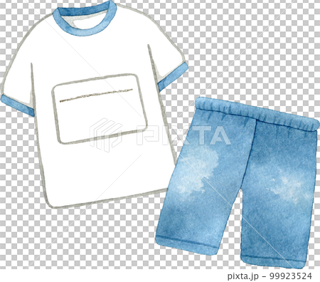 Watercolor illustration of blue gym clothes (with name tag and bib number) Watercolor illustration of blue gym clothes (with name tag and bib number) 99923524