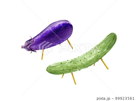 精霊馬と精霊牛の水彩イラスト　アナログ手描き　背景透過PNG 99923561