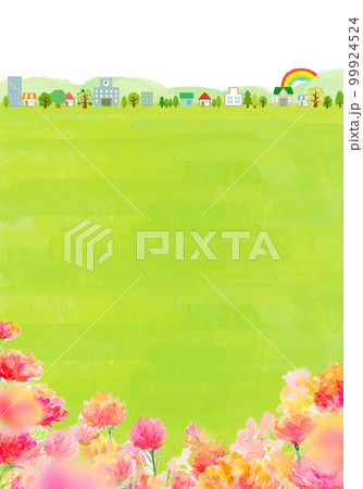 カーネーション畑と街並み　母の日　背景素材 99924524