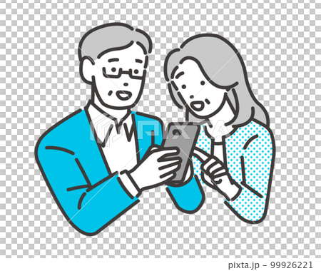 スマホを操作するシニア夫婦のベクターイラスト素材／申し込み／チェック 99926221