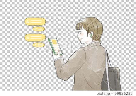 一名學生在上下學途中使用智能手機學習的插圖 99926233