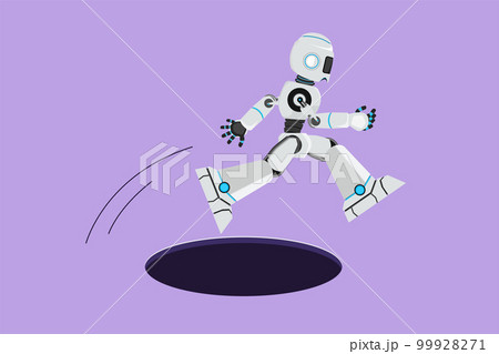 Cartoon flat style drawing robot jump through hole. Business struggles in market competition. Modern robotic artificial intelligence. Electronic technology industry. Graphic design vector illustration 99928271