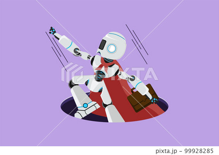 Cartoon flat style drawing smart robot with wing and briefcase coming out of holes. Financial rising, tech business growth. Modern robotic artificial intelligence. Graphic design vector illustration 99928285