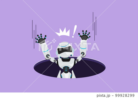 Character flat drawing robot fell into manhole underground sewer. Depressed with tech business failure. Humanoid robot cybernetic organism. Future robot development. Cartoon design vector illustration 99928299