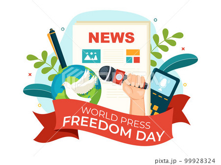World Press Freedom Day on May 3 Illustration with Hands Holding News Microphones for Web Banner or Landing Page in Flat Cartoon Hand Drawn Templates 99928324