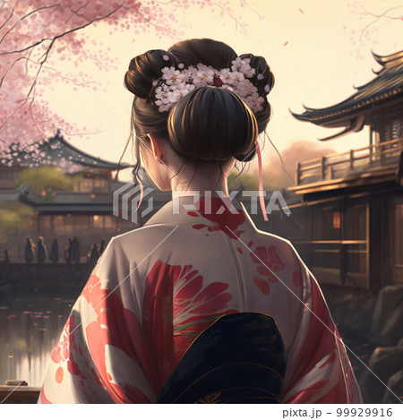 花見をする女性の後ろ姿 99929916