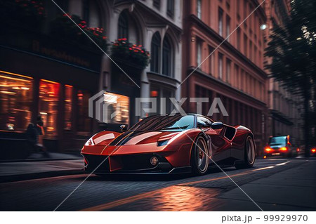 Bangkok, Thailand, 03.04.2023: Super car running in midtown Created with Generative AI technology. 99929970