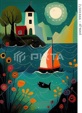 Kid make arts by painting colorful of beautiful house on hill Created with Generative AI technology. Kid make arts by painting colorful of beautiful house on hill Created with Generative AI technology. 99930072