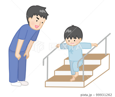 リハビリしている子どもと励ます男性 リハビリしている子どもと励ます男性 99931262