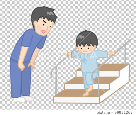 リハビリしている子どもと励ます男性 リハビリしている子どもと励ます男性 99931262