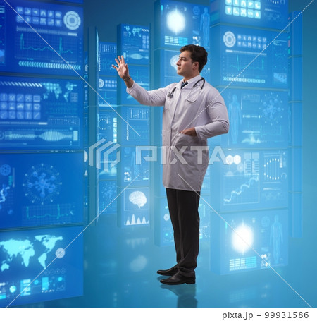 Doctor in telemedicine concept pressing buttons 99931586