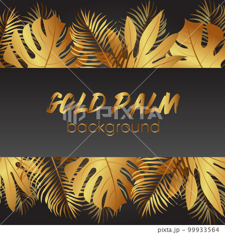 Tropical golden leaves seamless. Border frame with vector leaves 99933564