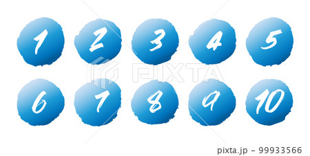 Set of number on a label vector. Number collection. Blue color markers with number from 1 to 10. 99933566
