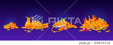 Pirate treasure pile set with coin and gem vector Pirate treasure pile set with coin and gem vector 99934316