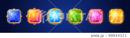 Match 3 gem game with gold frame. App jewel button Match 3 gem game with gold frame. App jewel button 99934321