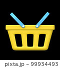 3D shop basket for grocery food. Empty bag. Realistic yellow plastic cart for goods. Rendered illustration. 99934493