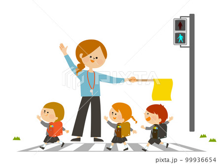 交通安全　登下校　横断歩道をわたる子供 99936654