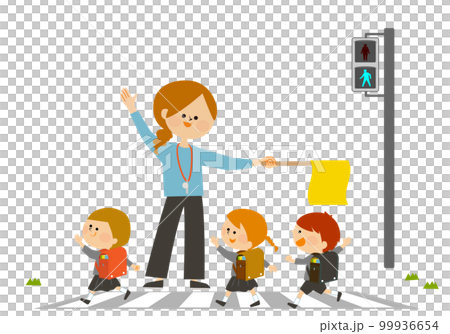 交通安全　登下校　横断歩道をわたる子供 99936654