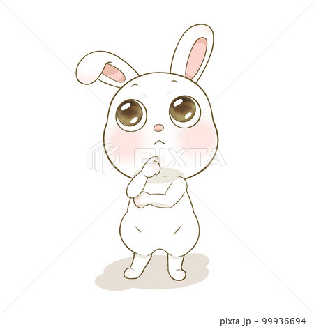 上を見て,手を顎に当てて,考えているかわいいうさぎのイラスト 上を見て,手を顎に当てて,考えているかわいいうさぎのイラスト 99936694