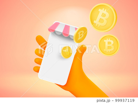 Making purchasing online with bitcoins. 3d vector illustration 99937119