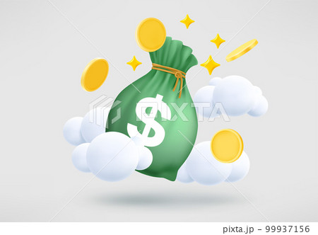 Big sack with money. Life savings concept. 3d vector illustration Big sack with money. Life savings concept. 3d vector illustration 99937156
