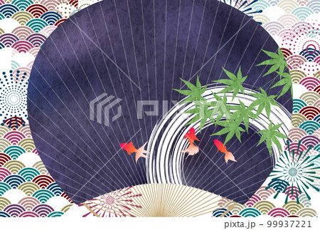 花火　暑中見舞い　水彩　背景 99937221