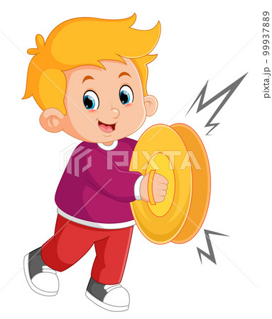 a boy is having fun playing cymbals a boy is having fun playing cymbals 99937889