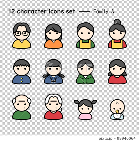 人物圖標集 12 點家庭 A 顏色 99940064