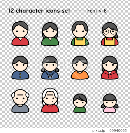 人物圖標集 12 點家庭 B 顏色 99940065