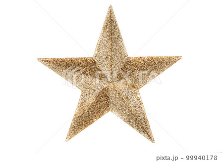 Bronze gold christmas star isolated on white background. Decoration for the xmas tree. The top for the Christmas tree. 99940178