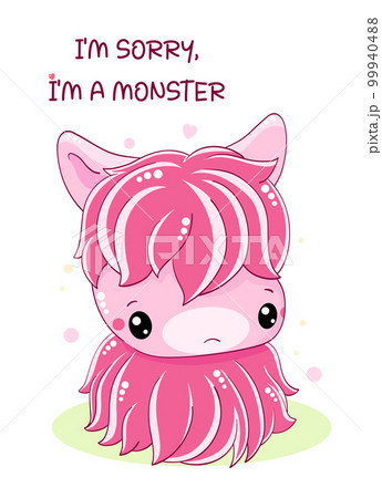 Apologize card with sad cute tiny monster. Inscription I'm sorry, I'm a monster. Cute baby monster apologize Apologize card with sad cute tiny monster. Inscription I'm sorry, I'm a monster. Cute baby monster apologize 99940488
