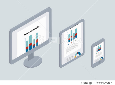 PCとタブレット スマホで書類を見るイラストセット アイソメトリック 99942507