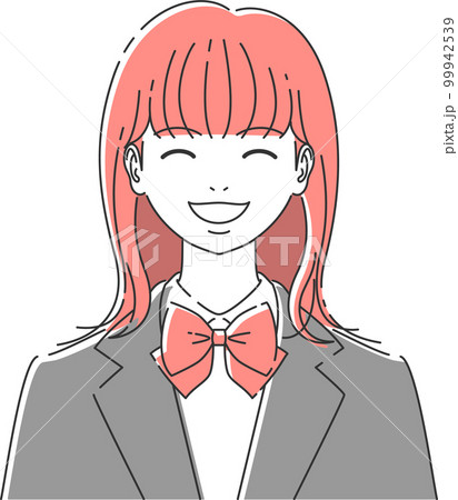 笑顔の女子高生の正面の顔A｜ピンク 99942539