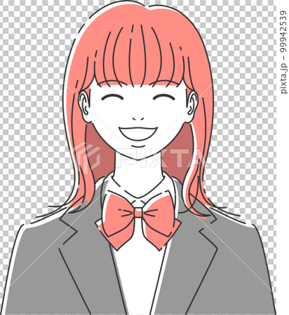 笑顔の女子高生の正面の顔A｜ピンク 99942539