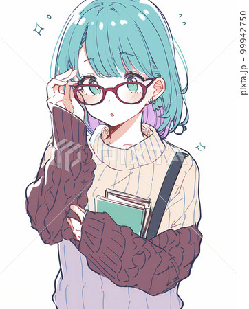 メガネ少女のスケッチ風イラスト「AI生成画像」 99942750