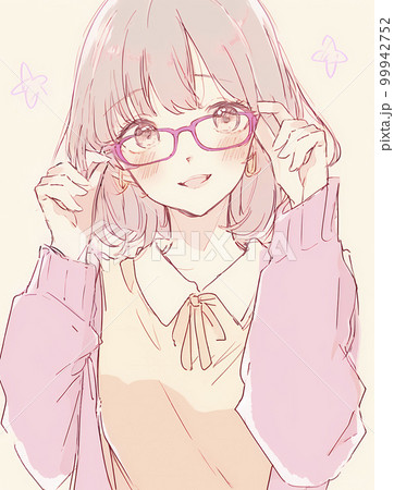 メガネ少女のスケッチ風イラスト「AI生成画像」のイラスト素材