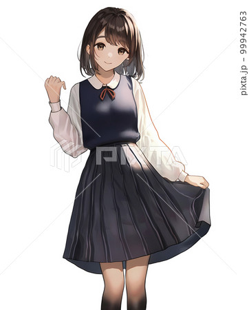 可愛い女子高生のアニメ風イラスト「AI生成画像」のイラスト素材