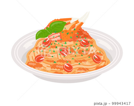 皿に盛り付けられた、蟹クリームパスタのイラスト 99943417