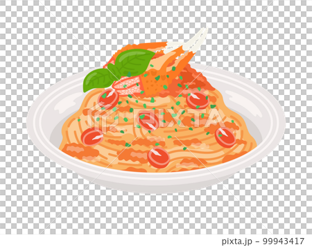 皿に盛り付けられた、蟹クリームパスタのイラスト 99943417