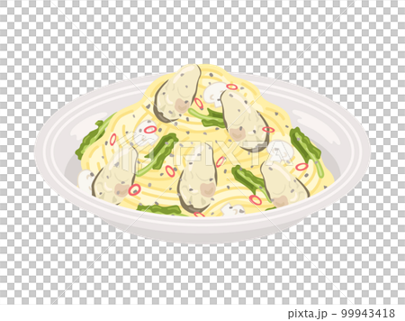 皿に盛り付けられた、牡蠣のパスタのイラスト 99943418