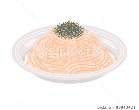 皿に盛り付けられた、明太子クリームパスタのイラスト 99943421